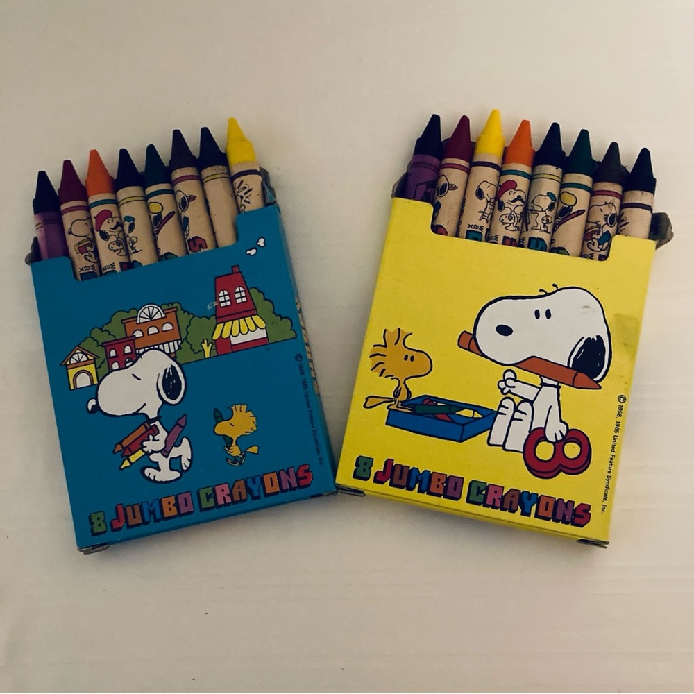 Vintage 1980’s Snoopy & Woodstock Jumbo Crayon Set Non- Toxic Two Boxes